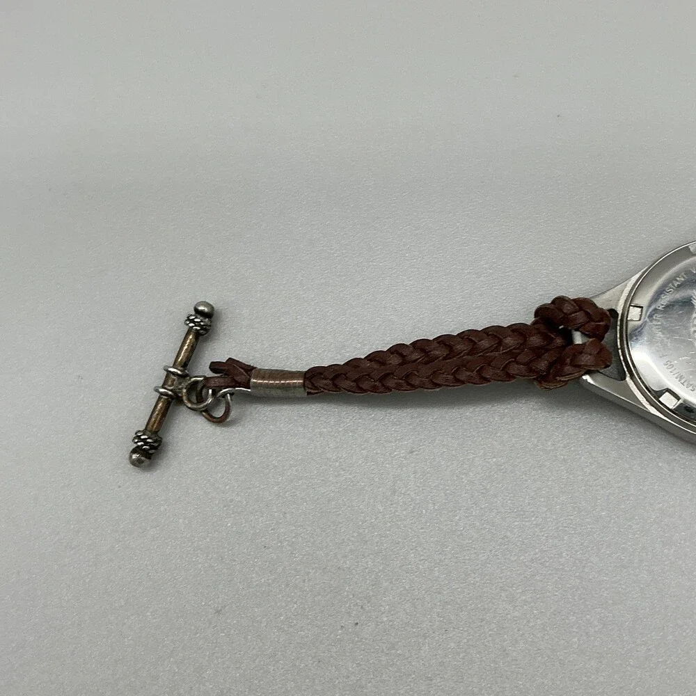 Eddie Bauer Womens Watch 27mm Cream Dial Brown Braided Leather New Battery 6.75